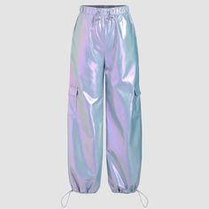 Metallic Purple Mid Waist Parachute Cargo Pants Size Xl Adjustable Nwt Parachute Cargo Pants, Parachute Cargo, Cream Trousers, Pocket Jumpsuit, Metallic Pants, Shiny Pants, Denim Cargo Pants, Purple Pants, Polyester Pants