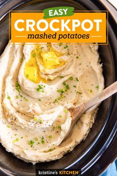 an easy crockpot mashed potatoes recipe in a slow cooker