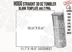 the tumbler is shown with measurements for it