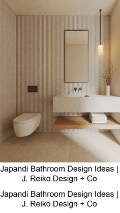 Japandi Bathroom design ideas and interior design inspiration using a fusion of Japanese minimalism and Scandinavian design styles #scandinavianbathroomideas Ambient Home Lighting, Small Japandi Bathroom, Minimalist Toilet Design, Japandi Powder Room, Japandi Bathroom Design, Minimal Bathroom, Japandi Home