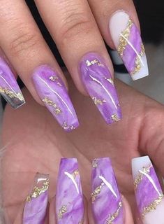 Cute Press On Nails, Heart Design Luxury Fake Nails, 2023 | Beach Nails Art Crazy Summer Nails, Crazy Summer, Crazy Nail Designs, Beach Nail Art, Water Marble Nails, Marble Nail Designs, Gold Nail Designs, White Glitter Nails, Purple Nail Designs