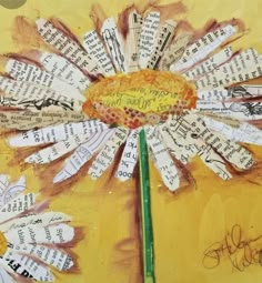 a flower made out of sheet music is shown in this painting with words all over it