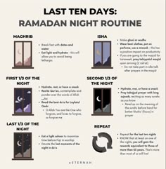 an image of ramaan night routine with instructions for the different times and places to go