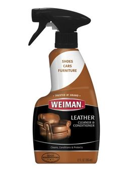 a bottle of leather cleaner on a white background