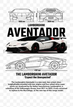 the lambino aventador is shown in black and white, with red accents