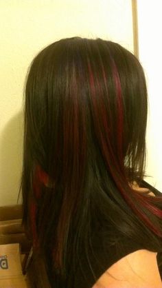 Black And Red Skunk Stripe Hair, Red And Brown Skunk Stripe Hair, Black Hair With Red Stripes, Red Black Hair, Skunk Hair