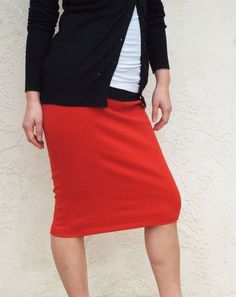 "Red Pencil Skirt has been best seller season after season for reason Everyday skirt is made of high quality knit jersey fabric with great stretch Elastic waist is built for easy pull up Fit is just amazing as many customers praise You can easily style it for office or everyday casual skirt paired with your favorite tops It all adds up to a wardrobe classic that you'll wear and wear -Sim Fit -Elasticized waist -Waist sits below naval -It drops below knee ( if you need it shorter or longer simply Non-stretch Red Mini Skirt, Red Non-stretch Mini Skirt, Red Casual Midi Skirt, Casual Red Midi Skirt, Red Fitted Long Pencil Skirt, Casual Lined Hip-length Skirt, Casual Hip-length Lined Skirt, Red Long Pencil Skirt For Spring, Casual Stretch Knee-length Skirt