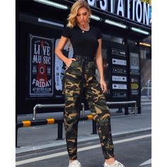 Never Worn Casual Camouflage Mid-rise Bottoms, Casual Mid-rise Camouflage Bottoms, Casual Camouflage High-waisted Pants, Casual High-waisted Camouflage Pants, Summer Camouflage Trousers, Camouflage Trousers For Summer, Cargo Pants Color, Army Print, Shein Pants