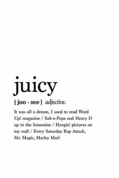 an advertisement for juicy cosmetics with the words juicy in black and white letters on it