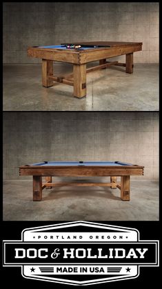 a pool table made out of wood with the words doc and holiday written on it