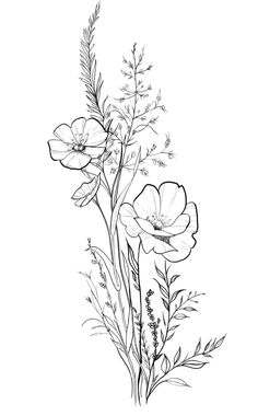 a drawing of some flowers on a white background