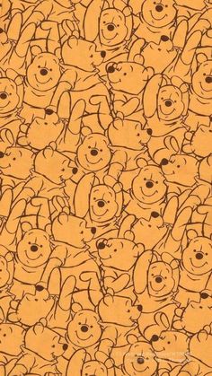 a lot of winnie the pooh bears on an orange background with black outlines