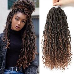 Type: Goddess Faux Locs Curly Braids. Hair Type: Wavy, Curly. Installation Type: Weave. Material: Synthetic. Twist Goddess, Crochet Passion Twist, River Goddess, Goddess Braid, Faux Loc, Faux Hair, Faux Locs Hairstyles, Ombre Hair Extensions, Ombre Brown