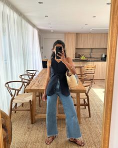 8 Summer Shoe Trends That Will Elevate Your Basic Jeans | Who What Wear Wide Leg Jean Summer Outfit, End Of Summer Style, Summer Outfits With Vest, Late Summer Fashion, Casual Summer Outfit Inspo 2024, Linen Vest Outfit, Street Style Summer Casual, Mum Outfits, Good Outfits