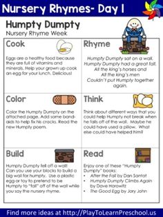 nursery rhymes - day 1 worksheet for the nursery rhyme week