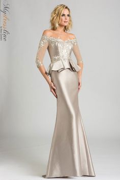 Looking for a stunning mother of the bride dress for your fall 2017 wedding? Check out the Feriani Couture 18574. This gorgeous dress features a sheer illusion neckline with beaded detailing, long sleeves, and a fitted silhouette. The skirt is adorned with beautiful ruffle detailing and cascades down into a slight train. Pair this dress with sparkling jewelry and heels to complete the look. Trumpet Dress, Affordable Prom Dresses, Trumpet Gown, Trumpet Skirt, Groom Dress, Couture Dresses, Mother Of The Bride Dresses, Bride Dress, Special Occasion Dresses