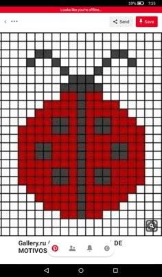 a red and black cross stitched ladybug on a white background with the words gallery motivos