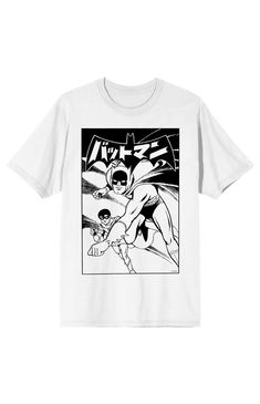 Online Only! Unleash your inner superhero with the men's white Batmanga crew neck short sleeve t-shirt, showcasing dynamic manga cover art of Batman and Robin in intense combat. Made with comfortable cotton and officially licensed, this tee is perfect for any fan's collection.


	Crew neckline
	Short sleeves
	Standard fit
	Front graphic
	Machine washable Superhero Graphic T-shirt With Short Sleeves, White Short Sleeve Superhero T-shirt, White Superhero T-shirt With Character Print, Superhero Screen Print Short Sleeve T-shirt, Superhero White Cotton T-shirt, Superhero Graphic Print Crew Neck T-shirt, White Superhero Graphic Print Tops, White Cotton Superhero T-shirt, White Superhero Cotton T-shirt