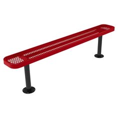 a red bench sitting on top of a metal pole