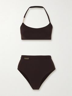 EXCLUSIVE AT NET-A-PORTER. Lido's 'Sessantacinque' bikini is embellished with a gold-tone chain along the slim halterneck strap and high-waist for a touch of glamour. It's been locally made from smoothing stretch fabric in Northern Italy by skilled artisans and comes in a rich brown. Flat Dress Shoes, Floral Dresses Short, 2024 Style, Dress Flats, Sport Swimwear, Sports Skirts, Swimsuit Dress, Blue Swimsuit, Northern Italy