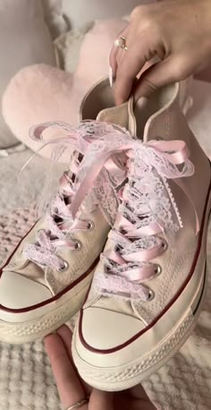 Lace Shoelaces, Coquette Kawaii, Cute Converse, Converse Pink, Shoes Converse, Lace Sneakers