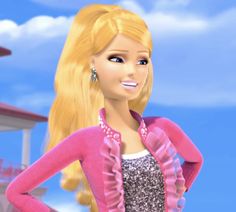 the barbie doll is wearing a pink dress and smiling at the camera with her hands on her hips