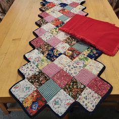 34" X 14" Table Runner Shown On 60" X 30" Table. Euc. Has Been Machine Washed And Dried. Navy Blue Backside. Napkins, Never Used, Are 15" X 16: Not Counting Fringe And In Perfect Condition. No Tags On Either Item. Quilt Placemats Patterns, Quilted Tablecloth, Patchwork Tablecloth, Christmas Table Runner Pattern, Table Runner Quilt, Table Runner Patterns, Table Runners Patterns, Table Topper Patterns, Challah Cover