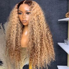 Highlight Curly Lace Front Human Hair Wigs 13x4 Honey Blonde Deep Wave Colored Glueless Wigs Women Updo Hairstyles, Coloured Wigs, Hair Styles Clips, Black Women Updo Hairstyles, Hair Weave Styles, Honey Hair Color, Olive Oil Hair, Color Rubio, Textured Curly Hair