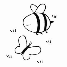 a drawing of two bees flying next to each other