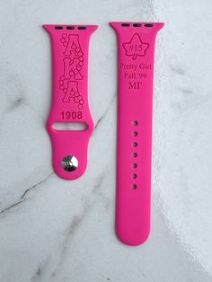 "This listing is for an Alpha Kappa Alpha silicone watch band! Makes the perfect gift for your favorite AKA! Available in all watch band sizes as well as a variety of colors. This product can be customized but keep in mind space is limited. Please add your customization requests in the \"personalization\" section. **Please specify in words not symbols when adding chapter names.** **All watch bands will be \"filled\" with black unless otherwise stated (unfilled-no color).** Due to the material of Aka Gift Ideas, Aka Keychain, Aka Probate, Alpha Kappa Alpha Crafts, Alpha Kappa Alpha Sorority Gifts, Chapter Names, Alpha Kappa Alpha Clothing, Optician Marketing, Alpha Kappa Alpha Paraphernalia