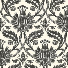 black and white wallpaper with an ornate design