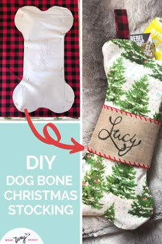 the diy dog bone christmas stocking is made from an old stocking pattern