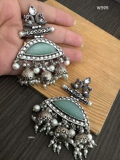 Antique Silver Jewelry Indian, Oxidised Jhumka, Keep Smile