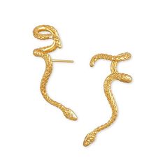 the gold snake earring is set with diamonds