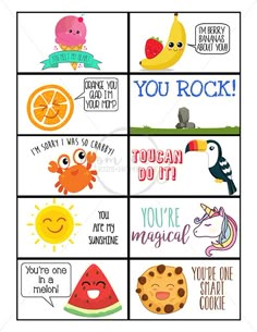 an image of some funny cards with words on the front and bottom, one saying you rock