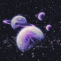 an image of three planets in the sky with stars around them and one is purple