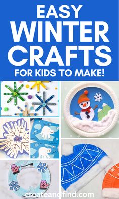 Collage of winter crafts for kids using handprints, snowflakes, a snowman, printables, and more. Diy Winter Crafts For Kids, Kids Crafts January, Easy Winter Crafts For Kids, Snowman Crafts For Kids, Winter Craft Ideas, Fun Winter Crafts