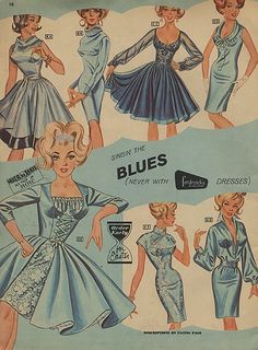 an old blue dress pattern from the 1950's