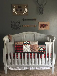 New Release Boy Crib Bedding- Buck, Buffalo Check, Arrow Woodland Nursery Collection - DBC Baby Bedding Co Baby Room Boy, Woodland Baby Bedding, Nursery Ideas Boy, Woodland Crib Bedding, Woodland Crib, Bear Bed, Baby Boy Crib Bedding, Boy Nursery Themes, Crib Bedding Boy