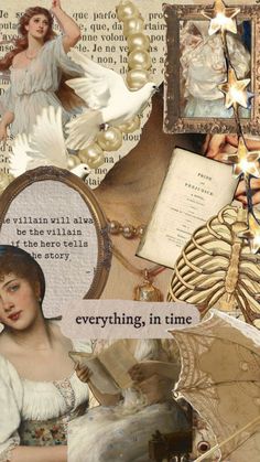 an altered collage with pictures and words about women's lives in the past