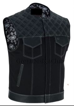 #ad Premium Men�s Biker Vest Or Hunt Club Leather Diamond Quilted Motorcycle Denim Style, Fashion Mens Jackets Sewing Styles, Kevlar Jeans, Motorcycle Leather Vest, Black Waistcoat, Leather Waistcoat, Black Leather Vest, Biker Gear