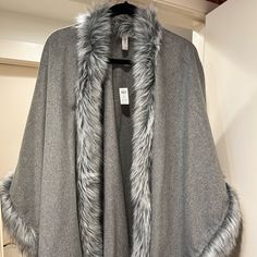 This Is Like A Poncho. Never Worn, New With Tag. Wool, Polyester, Nylon, Acrylic Faux Fur Acrylic, Polyester, Mod Acrylic S/M Original Price $179 Gray Outfits, Grey Outfit, Scarf Wrap, Feathers, Scarf Accessory, Faux Fur, Gray Color, Women Accessories, Wool