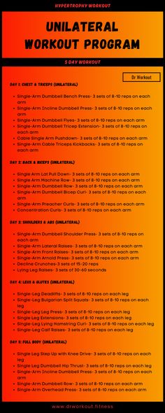 an orange and red poster with the words unilateral workout program on it