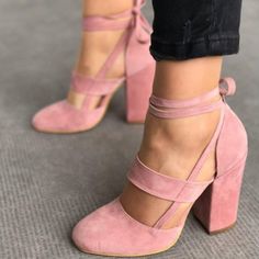 Pink Block Heel Sandals Suede Closed Toe Strappy Heels Pumps for Work, Date | FSJ Heels For Party, Wedding Shoes Women, Sukienki Maksi, Hak Tinggi, Gladiator High Heels, Summer High Heels, Mode Tips, Stil Boho, Women Heels