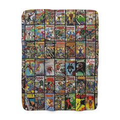 a blanket with comics all over it