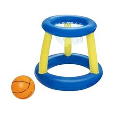 an inflatable basketball game with a ball on the ground