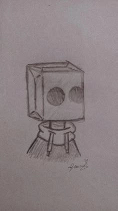 a pencil drawing of a cube sitting on top of a stool