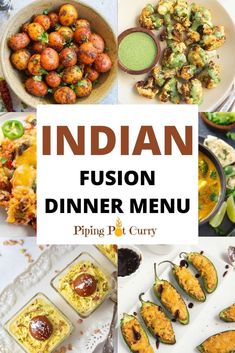 Indian Inspired Recipes, Vegetarian Dinner Menu Ideas, Indian Veg Dinner Party Menu Ideas, Indian Fusion Party Food, Vegetarian Fusion Recipes, Easy Indian Party Food, Indian Fusion Snacks, Indian Tapas Ideas, Desi Dinner Party Ideas