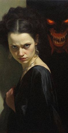 Bard Aesthetic Dnd, Gothic Art Painting, Dramatic Shading, Dramatic Paintings, Medieval Demon, Scary Illustration, Dark Sister, Rage Art, Master Painters