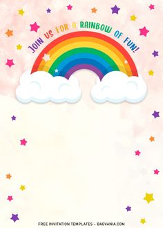 a rainbow with clouds and stars in the sky